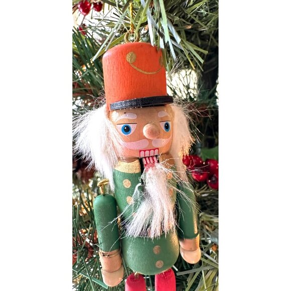 NWOT VTG Nutcracker Christmas Ornament Wooden Dangling Arms Legs Fuzzy B… - Picture 2 of 11